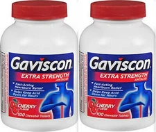 Gaviscon EXTRA Strength CHERRY Chewable Antacid Tablets 100ct ( 2 pack ) __