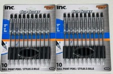 SET OF 2 Inc Clip Clicks Retractable Ball Point Pens 1.0mm 10 Pens  Black Ink