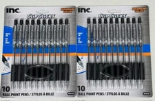 SET OF 2 Inc Clip Clicks Retractable Ball Point Pens 1.0mm 10 Pens ~ Black Ink