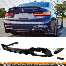 FOR 19-22 BMW G20 330i M340i CTM STYLE GLOSS BLACK REAR DIFFUSER W/ CORNER SPATS