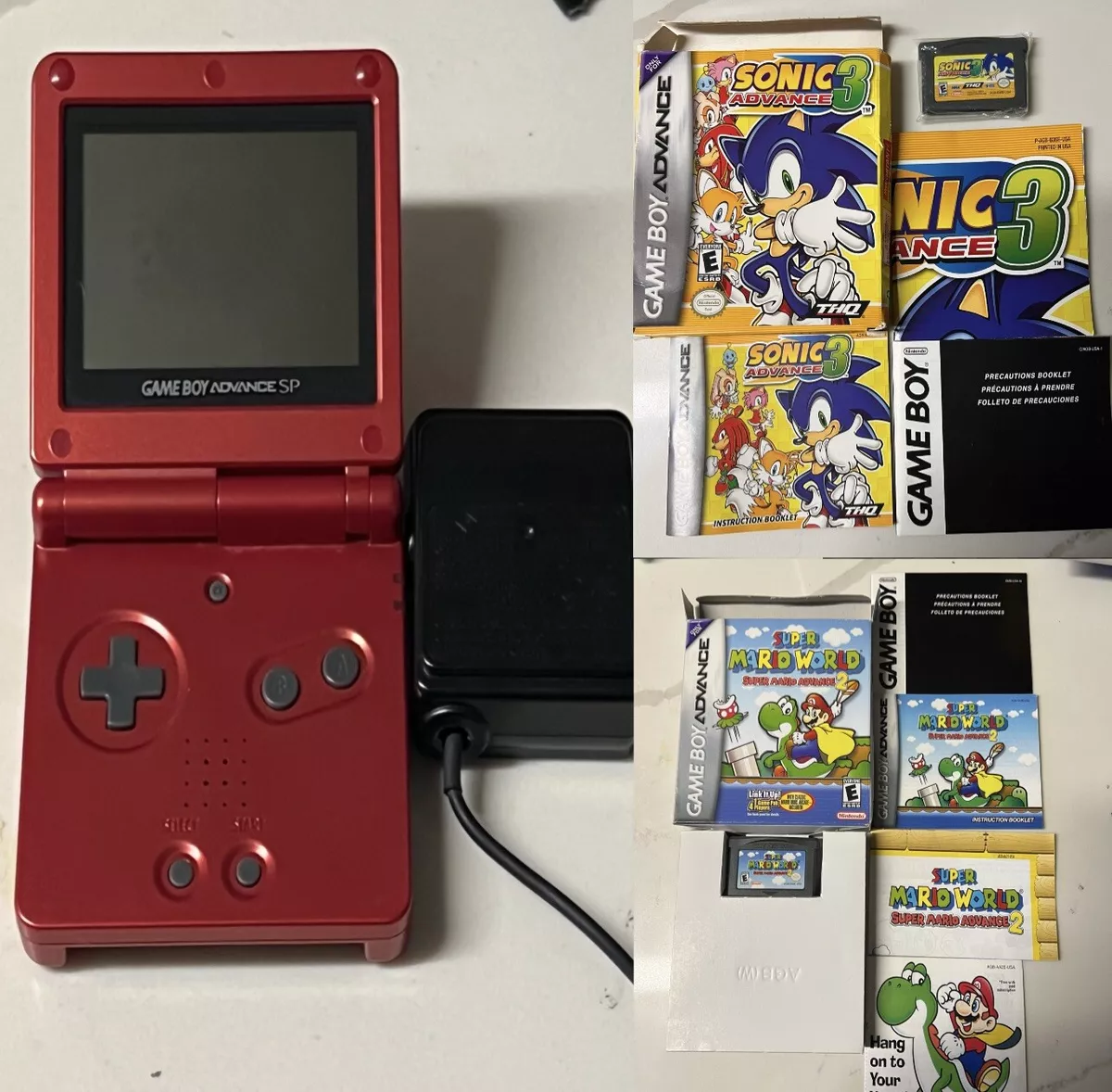 Gameboy Advance SP AGS-001 Flame Red Super Mario & Sonic NOSTALGIA NINTENDO  LOT