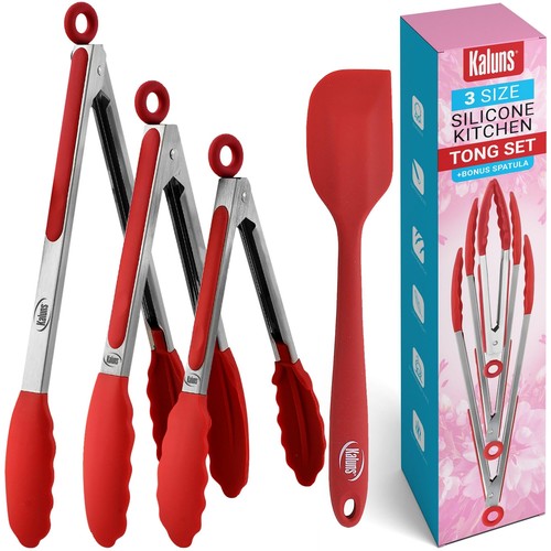 Kitchen Tongs for Cooking Grilling Set of 4, BBQ Grill Tongs With Silicone Ti...