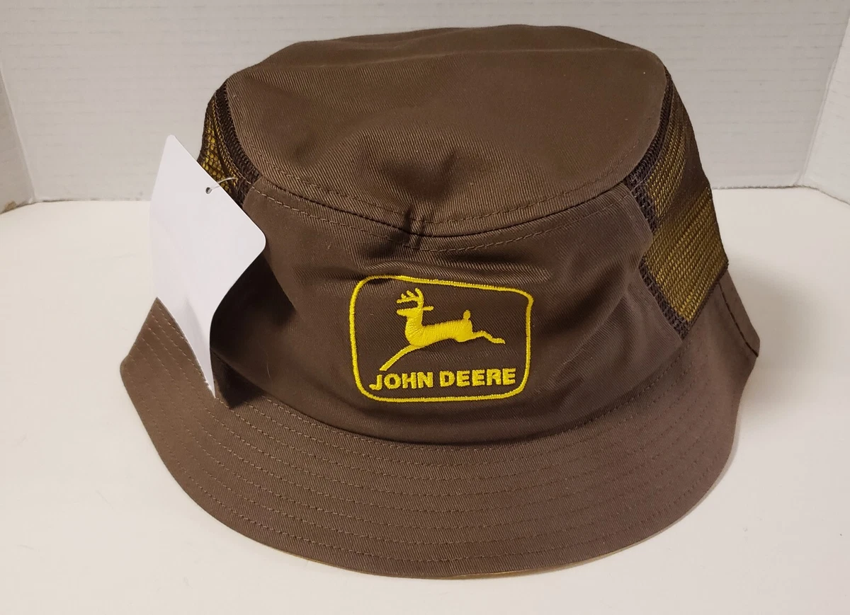 John Deere Brown Yellow Bucket Hat W Mesh Sides Embroidered