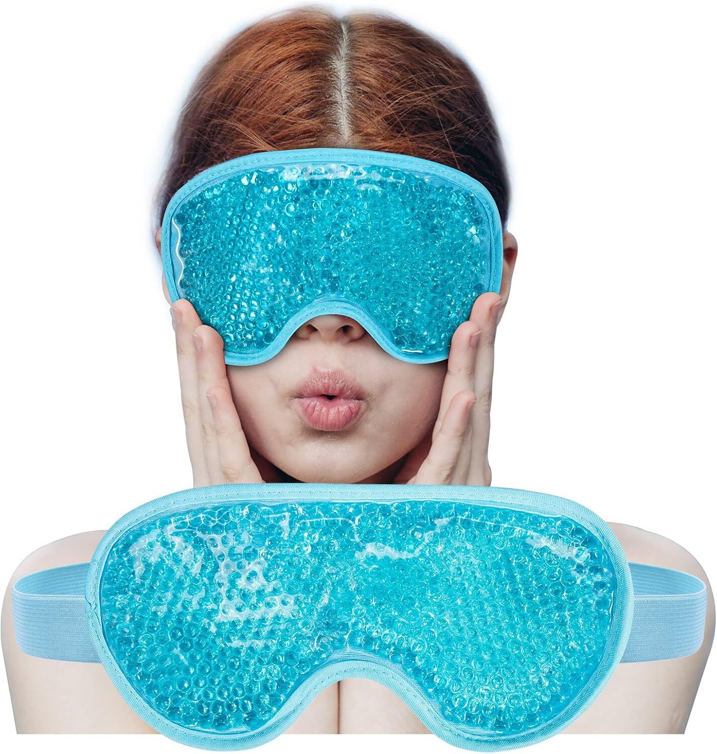Cooling Eye Mask with Gel Bead, Reusable Cold Compress Ice Pack Sleeping Blue-image