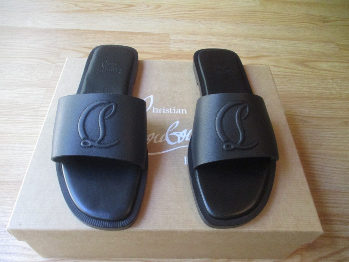 Christian Louboutin Black Croc-Embossed Logo Slide Sandals size EU 39 Christian Louboutin CL Logo Slide Sandal in Black | Smart Closet main image 4