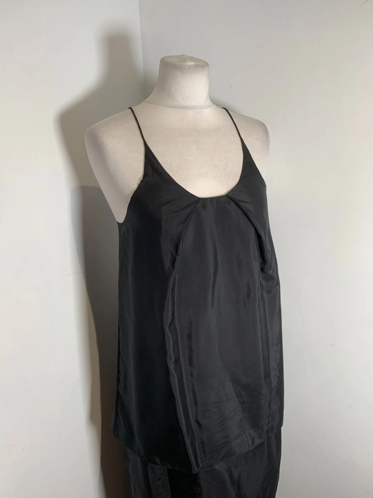 ACNE STUDIOS Abito lungo seta Acne SATYA 38 10 12 OTTIME CONDIZIONI nero con spalline a strati maxi moderno