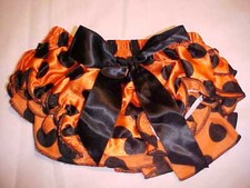 New BABY BLOOMERS Orange Black Ruffle Bow shorts diaper cover Small 6-12 month