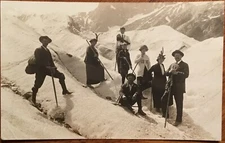 Real Photo Postcard Hikers In The Snow Foreign Women In Feathered Hats
