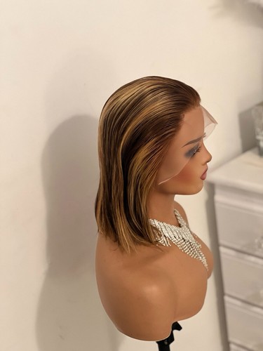 Parrucca capelli umani 100% brasiliani 13x4HD pizzo corto 12 pollici 180% Dens Style Me Unit 14 - Foto 7 di 8
