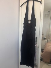 PLT Black Halter Ring Dress with Side Slit - Size 10 - Excellent Condition 