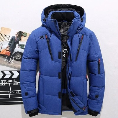 Men's White Duck Down Jacket Warm Hooded Thick Casual High Quality Over coat