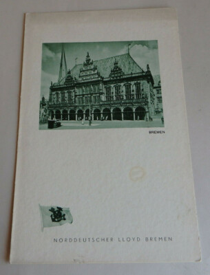 Norddeutscher Lloyd Speisekarte S.S. ''Stuttgart'' 1936 (73877)