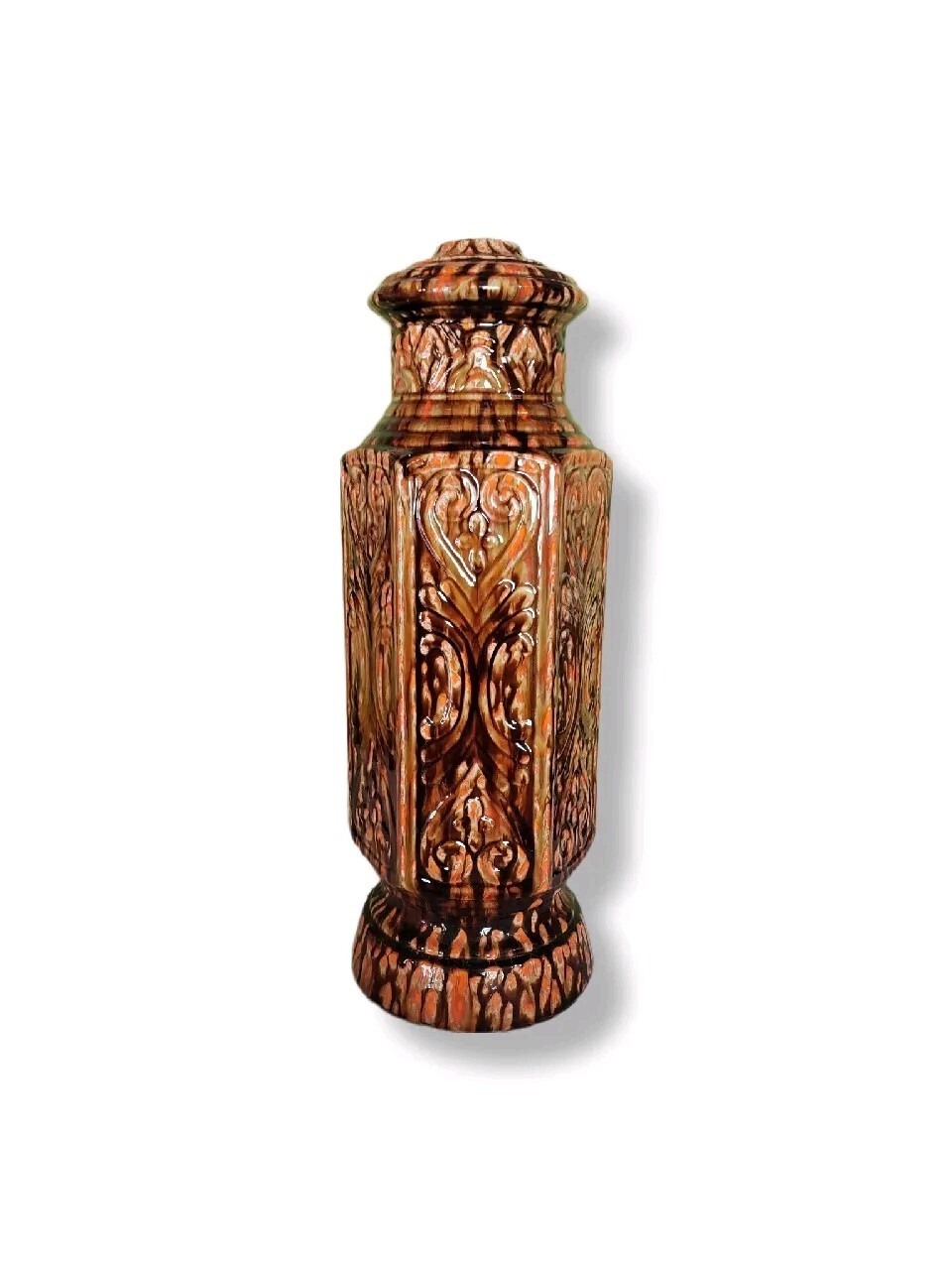 Tall Vintage 60s 70s Lamp Base Glazed Brown Orange