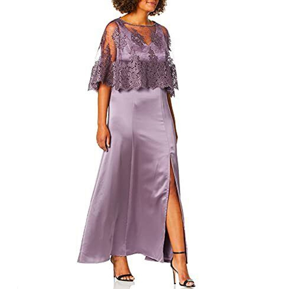 Ignite Evenings Size 10 Formal Purple Capelet Satin 2 Piece Dress Gown Slit  D1