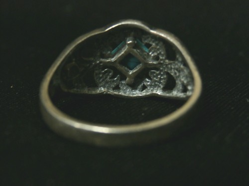 Vintage Sterling Silver Cutout Simulated Turquoise Princess Nugget Ring #318 - Picture 7 of 9