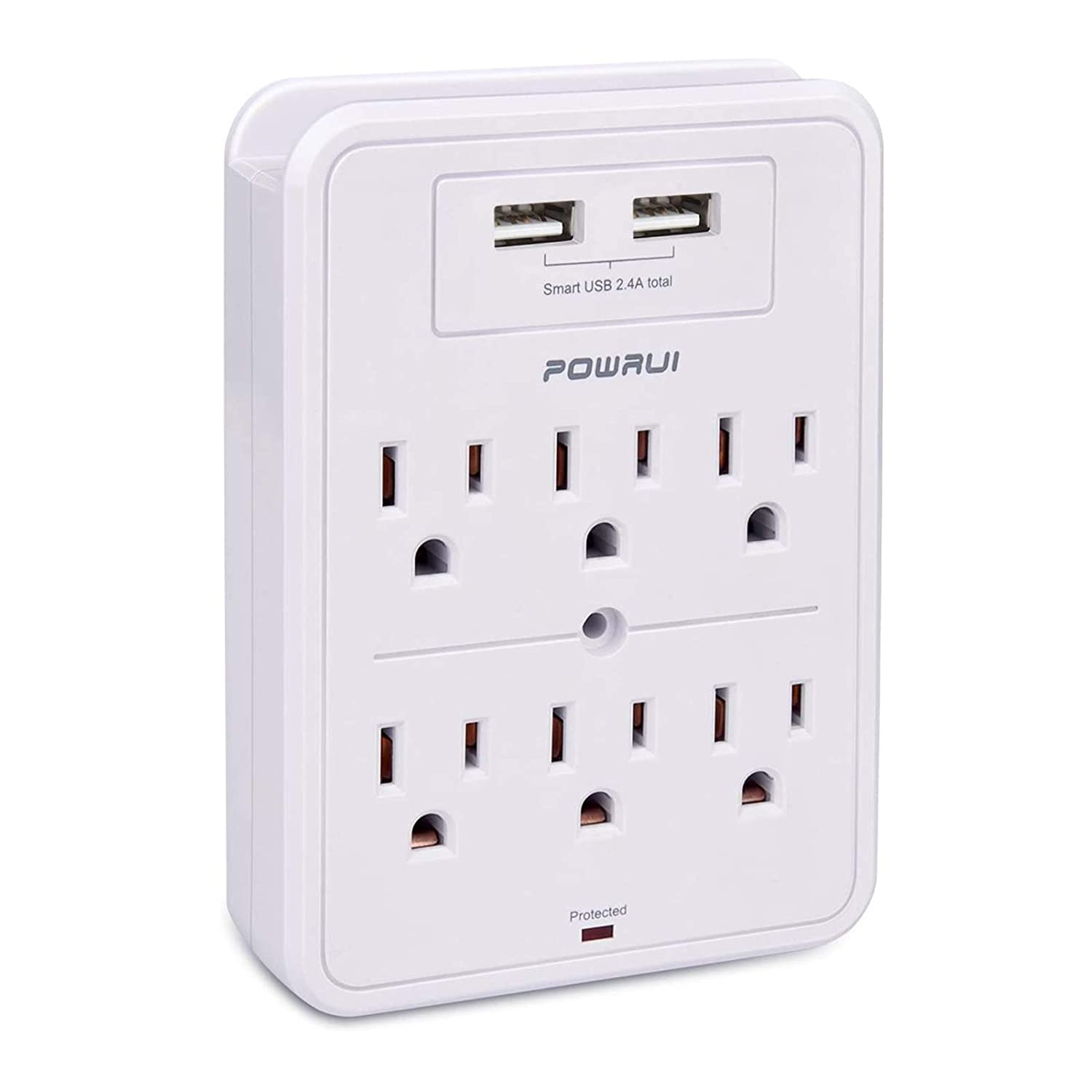 Surge Protector, USB Wall Charger with 2 USB Charging Ports(Smart 2.4A Total), 6-image