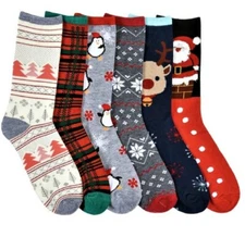 3 Pairs Christmas Crew Socks Winter Warm Xmas Stocking Stuffers Gift #2 9-11
