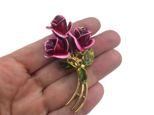 CORO Red and Pink Enamel Flower Brooch & Clip-On Earring Set - Picture 2 of 6