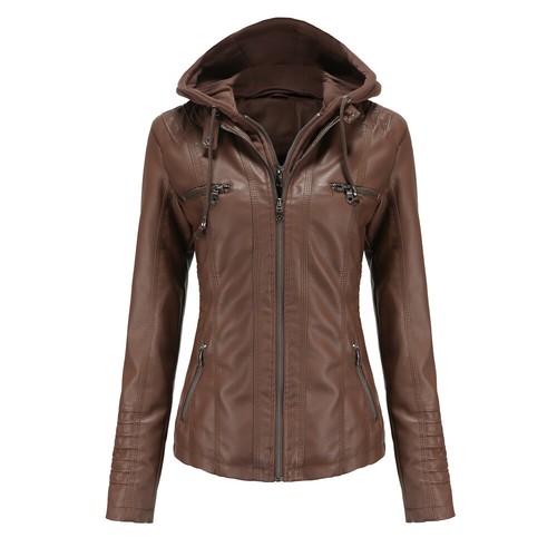 Drawstring Hooded leather jacket two-piece leather coat women's coat large - Picture 34 of 89