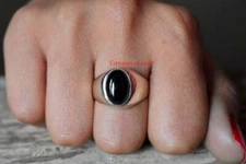 Natural Black Onyx Gemstone with 925 Sterling silver Ring For Men's #8490