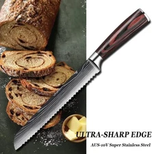 Bread Knife 8in Blade Serrated Ultra Sharp Carbon Steel Kitchen Chef Bread Knife