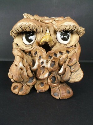 Owl Sculpture/Figurine Signed Handmade Studio Art Pottery, 5'' Tall