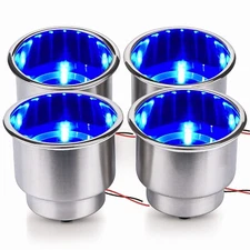 4Pcs Stainless Steel Cup Drink Holder Blue LED Insert for Marine Boat Truck RV