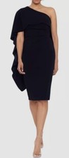 Xscape Women's Black One-Shoulder Draped Sheath Dress Size 6
