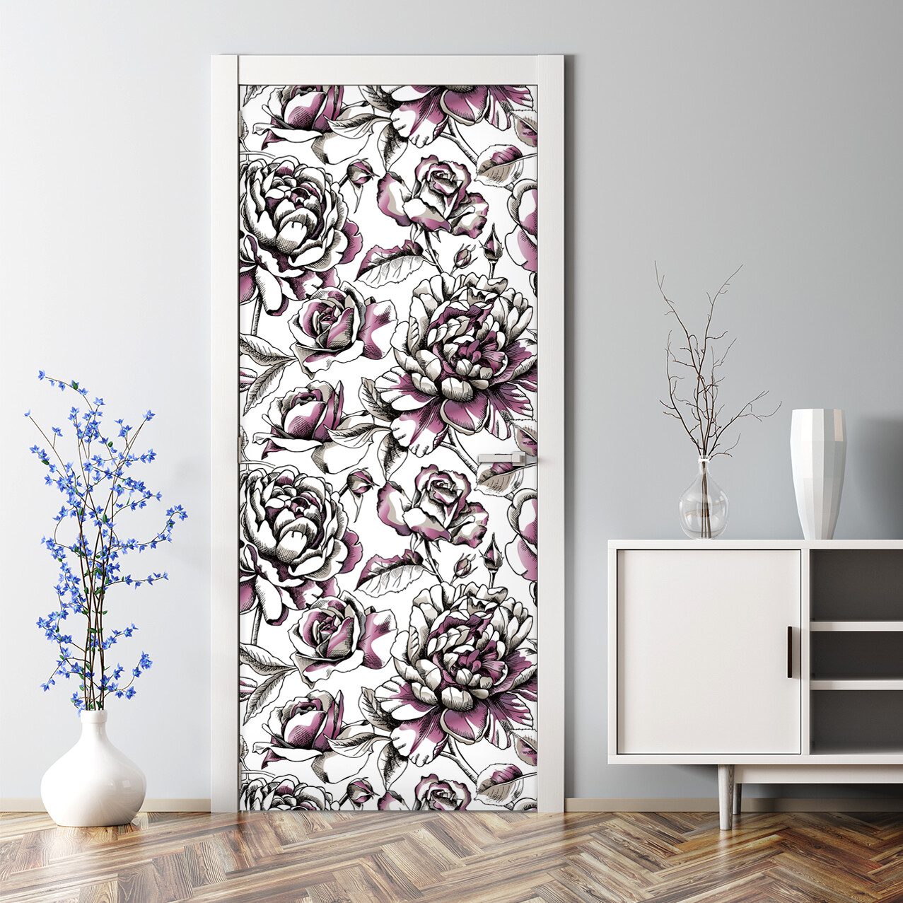 Roses Rose Door Decal Elegant floral wallpaper Chick Girly print Flowers Flower