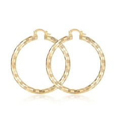 Woman 18k Gold Plated Hoop Huggie Round Earring Drop Dangle Texture 50mm