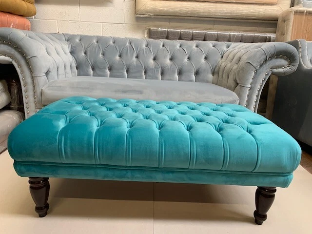 Teal velvet footstool deals