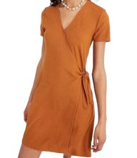Madewell Texture And Thread Tie Faux Wrap Mini Dress Size XS Fall Spice Mustard