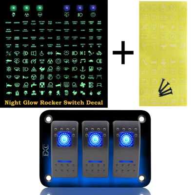 3 Gang Rocker Switch Panel Blue LED Waterproof Car Marine Boat RV 12V 24V