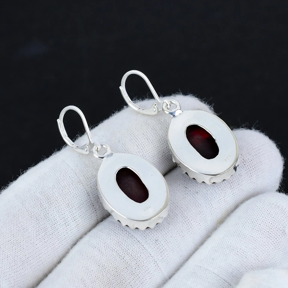 Red Flashy Labradorite Gemstone Handmade 925 Solid Silver Earrings For Gifts - Image 4 of 4