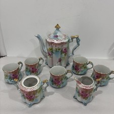 Antique R.S. Prussia Porcelain Tea Set Teapot,Sugar Bowl No Lid Creamer And Cups