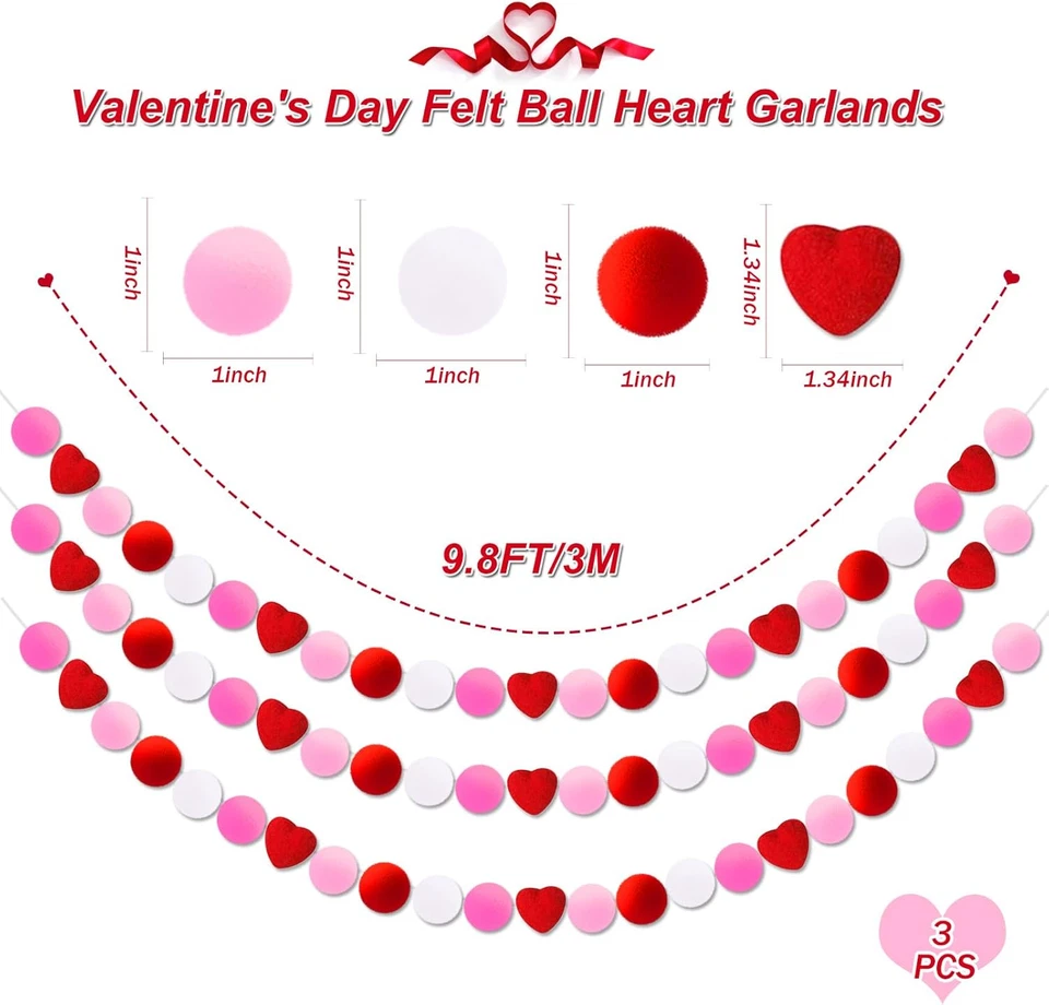 Guirnalda Corazón Fieltro - Guirnalda Fieltro Corazón, Guirnalda Bola Banner Decoraciones para Manto Foto 2 de 4