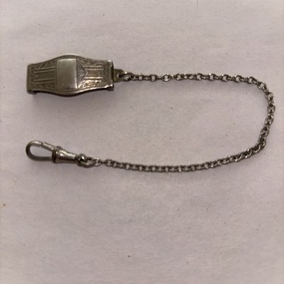 VTG Pocket Watch Clip w/Sterling Silver Front Belt Loop And Chain. 7 Inches Long