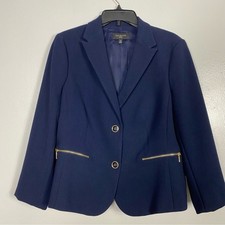 Talbots Navy Blue blazer zipper pockets 14P
