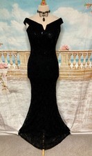 Maxi Evening Dress 14 Black Sequin Lace NEW Quiz Ballgown Bardot  Fishtail V