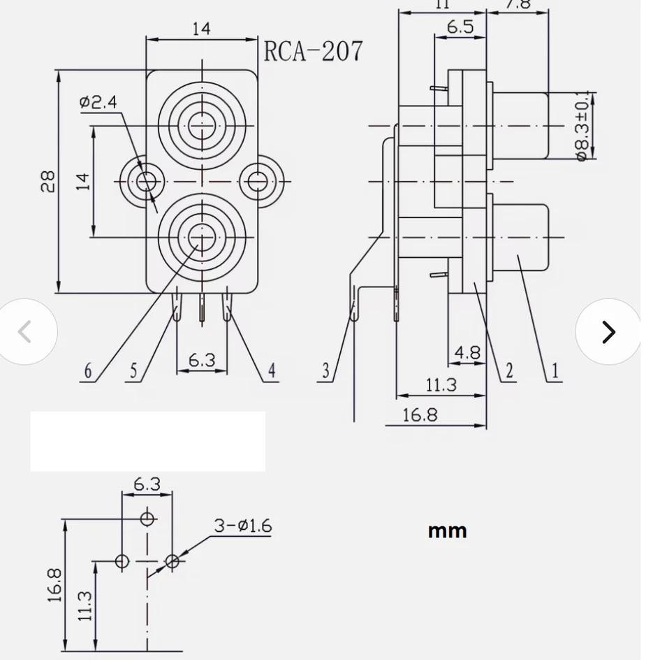 Conector 2 Rca Estéreo de Panel Vertical Salida Hembra Audio PCB Cable - Imagen 2 de 2