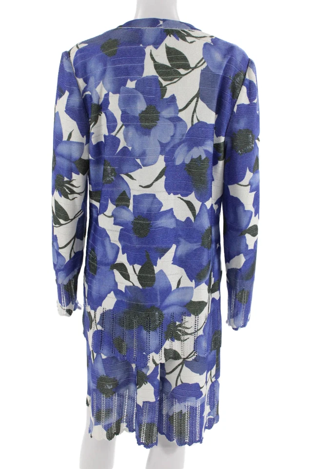 Falda hasta la rodilla St. John Collection By Marie gris floral para mujer 2 piezas azul talla 12 Foto 4 de 4