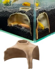 Aquarium Cave Rock Texture Fish Shelter with 180 Viewing Angle, Be