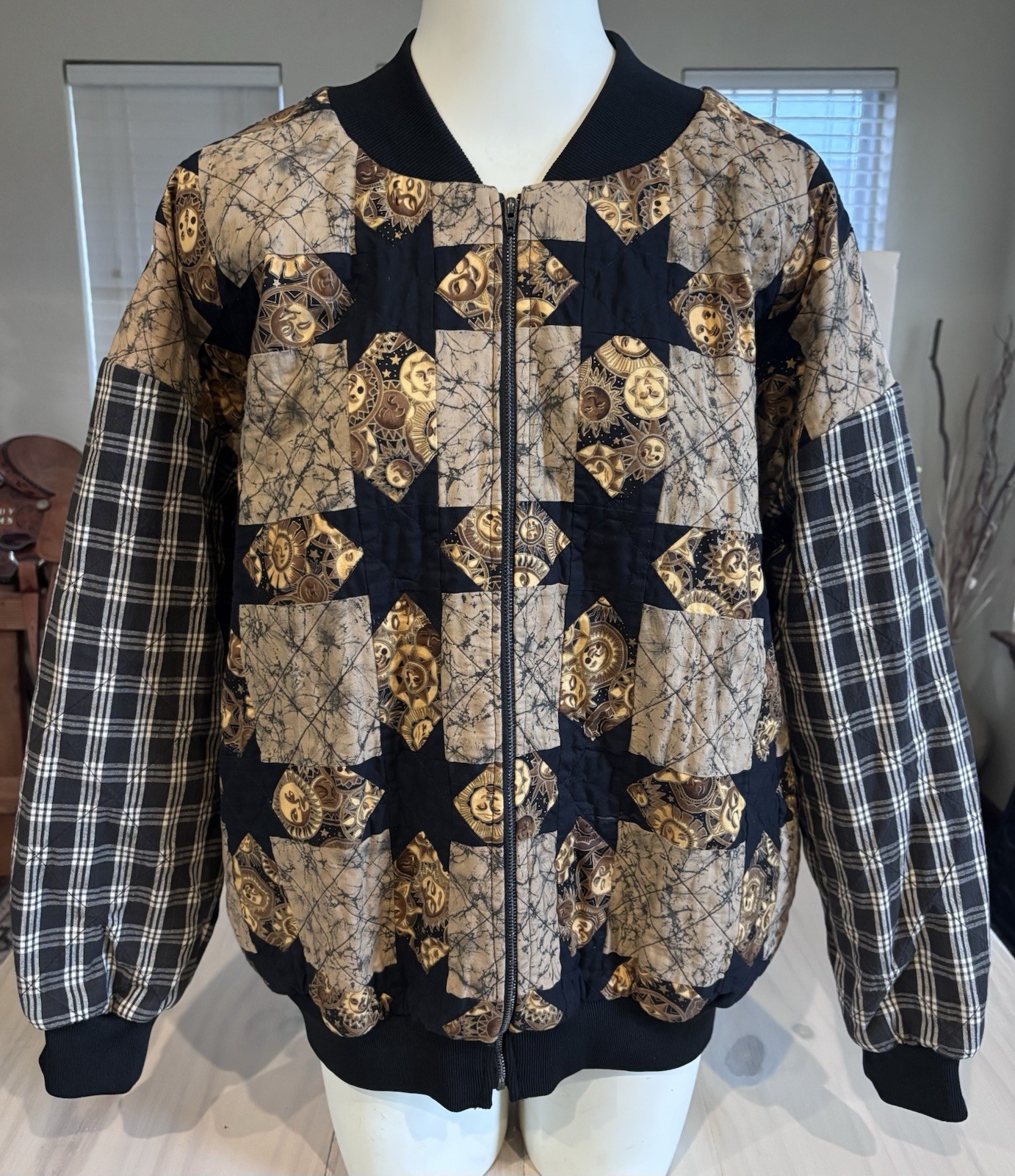 Patchwork Quilt Star Bomber Jacket Plaid Sleeve S… - image 10