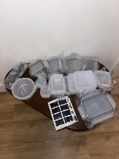 Large Food Storage Container Bundle Assorted Sizes Clear Plastic w Lids Labels