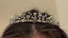 HANDCRAFTED SEED PEARL CRYSTAL LARGE TIARA HEADPIECE CROWN WEDDING BRIDAL PROM