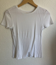 Damen Basic Ripp T-Shirt Weiß Rundhals Kurza...