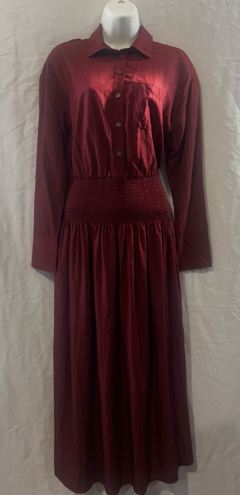Women's Collared Long Sleeve Smocked Midi Shirtdress - Future Collective Sz S