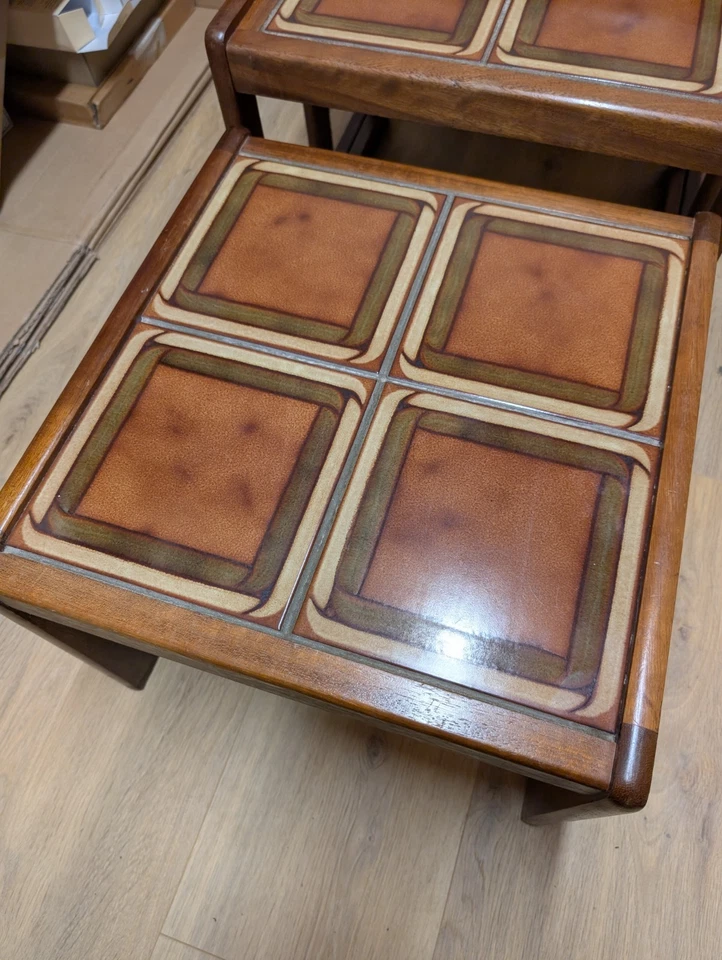 Englender Mid Century Vintage Tile & Teak Topped Nest of Tables - 1970s - Image 2 of 4