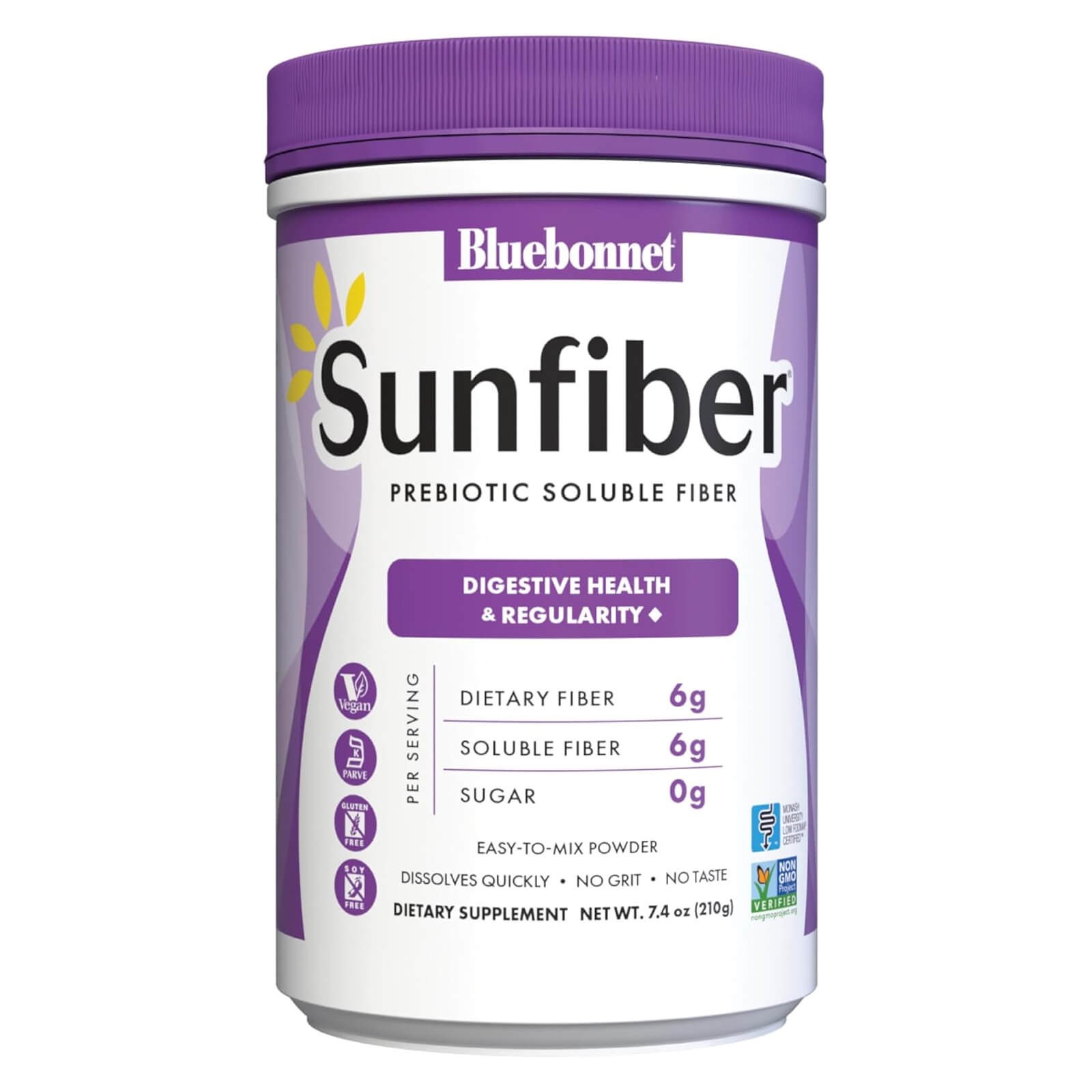Bluebonnet Sunfiber Prebiotic Soluble Fiber 7.4 Oz Powder, Whole Food Based