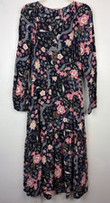 Loft Maxi Dress Womens Small Navy Blue Pink Floral Tiered Peasant Boho Prairie